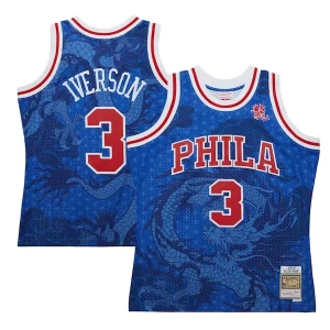 Allen Iverson Philadelphia 76ers 1996/97 Captivant Hardwood Classics Asian Heritage 6.0 Swingman Throwback Player Jersey Royal - Fait à la main - Un produit unique et de qualité