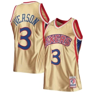 Allen Iverson Admirable Philadelphia 76ers 75th Anniversary 1996/97 Hardwood Classics Swingman Jersey Gold - Style contemporain - Restez à la mode avec ce maillot