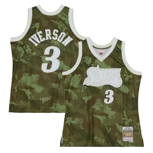 Allen Iverson Haut de gamme Philadelphia 76ers Hardwood Classics 1997/98 Ghost Green Swingman Jersey Camo - Maillot de championnat - Revivez les victoires glorieuses