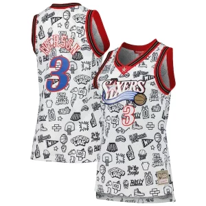 Allen Iverson Philadelphia Personalisable 76ers Women's 2000 Doodle Swingman Jersey White - Maillot de collection - Un bijou pour les amateurs