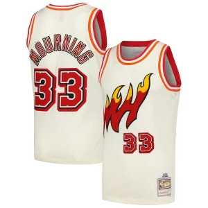 Alonzo Mourning Miami Heat Gracieux Chainstitch Swingman Jersey Cream - Pour les matchs d'athlétisme - Restez frais et confortable