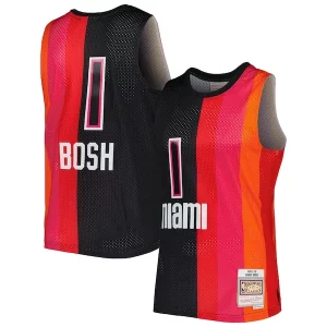 Chris Bosh Miami Heat Hardwood Classics 2011/12 Split Swingman Distingué Jersey Black/Red - Maillot authentique - Reproduit avec soin
