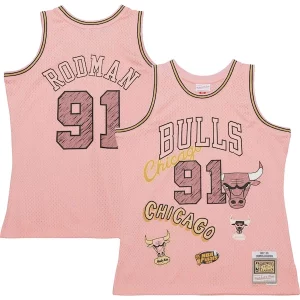 Dennis Rodman Chicago Bulls 1997/98 Swingman Sidewalk Sketch Jersey Pink Éclatant - Vêtement de fan emblématique - Montrez votre amour pour l'équipe