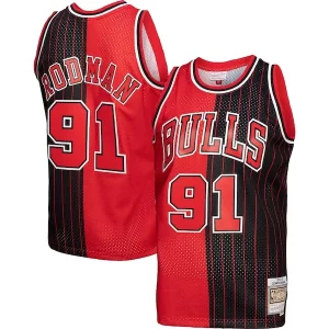 Dennis Rodman Chicago Bulls Big & Prime Tall Hardwood Classics 1995/96 Split Swingman Jersey Red/Black - Giftez-le à un fan dévoué - Livraison en temps pour les fêtes