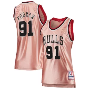 Dennis Rodman Chicago Bulls Women's 75th Anniversary Rose Élégant Gold 1997 Swingman Jersey Pink - Maillot de qualité supérieure - Durable et résistant