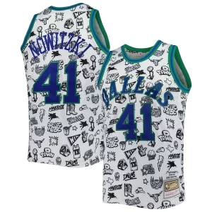 Dirk Nowitzki Dallas Mavericks Tendance 1998/99 Hardwood Classics Doodle Swingman Jersey White - Giftez-le à un fan dévoué - Livraison en temps pour les fêtes