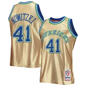 Dirk Nowitzki Dallas Mavericks 75th Anniversary 1998/99 Hardwood Classics Bold Swingman Jersey Gold - Vêtement de fan emblématique - Montrez votre amour pour l'équipe