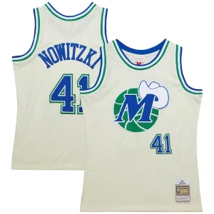 Dirk Nowitzki Dallas Mavericks Chainstitch Swingman Élégant Jersey Cream - Maillot de championnat - Revivez les victoires glorieuses