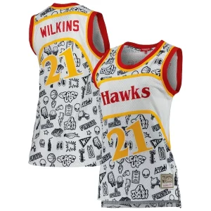 Dominique Wilkins Atlanta Hawks Women's 1986 Doodle Swingman Jersey White Vibrant - Idéal pour les collectionneurs - Qualité premium garantie