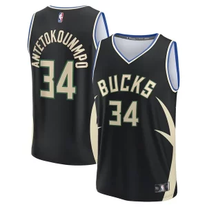 Giannis Antetokounmpo Milwaukee Bucks Fast Break Replica Player Jersey Statement Tendance Edition Black - Maillot de championnat - Revivez les victoires glorieuses