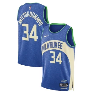 Giannis Antetokounmpo Milwaukee Bucks Nike Élégant Unisex 2023/24 Swingman Jersey Blue City Edition - Maillot authentique - Reproduit avec soin