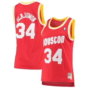 Hakeem Olajuwon Houston Rockets Women's 1993/94 Hardwood Classics Swingman Personalisable Jersey Red/Navy - Stock limité - Commandez vite votre maillot exclusif