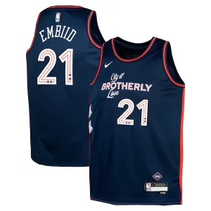 Joel Embiid Philadelphia 76ers Nike Youth Swingman Replica Premium Jersey City Edition Navy - Maillot authentique - Reproduit avec soin
