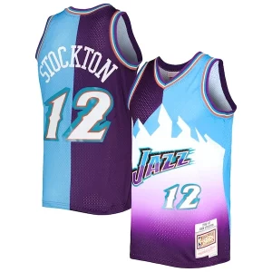 John Stockton Utah Jazz Hardwood Classics 1996/97 Split Swingman Charming Jersey Purple/Turquoise - Design innovant - Écarte-vous du commun des mortels