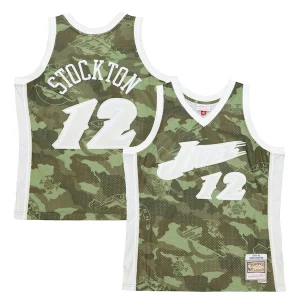 John Stockton Utah Jazz Stylish Hardwood Classics 1998/99 Ghost Green Swingman Jersey Camo - Pour les matchs d'athlétisme - Restez frais et confortable