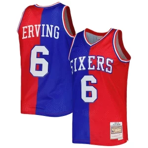 Julius Erving Philadelphia 76ers Hardwood Classics 1982/83 Split Swingman Magnifique Jersey Royal/Red - Maillot authentique - Reproduit avec soin