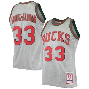 Kareem Abdul Jabbar Milwaukee Bucks 75th Anniversary 1971/72 Hardwood Classics Swingman Jersey Classique Silver - Parfait pour le match jour - Montrez votre support avec style