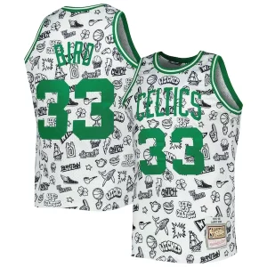 Larry Bird Boston Celtics 1985/86 Hardwood Classics Doodle Collectible Swingman Jersey White - Stock limité - Commandez vite votre maillot exclusif