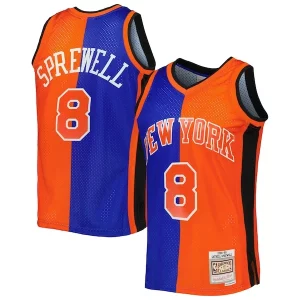 Latrell Exceptionnel Sprewell New York Knicks Hardwood Classics 1998/99 Split Swingman Jersey Blue/Orange - Maillot de championnat - Revivez les victoires glorieuses