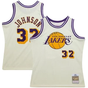 Magic Johnson Los Angeles Lakers Vibrant Chainstitch Swingman Jersey Cream - Maillot authentique - Reproduit avec soin