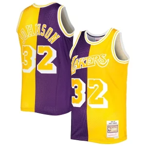 Magic Johnson Los Angeles Lakers Hardwood Classics 1984/85 Split Swingman Splendide Jersey Purple/Gold - Maillot authentique - Reproduit avec soin