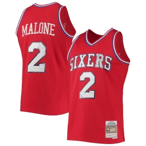 Moses Charming Malone Philadelphia 76ers 1982/83 Hardwood Classics NBA 75th Anniversary Diamond Swingman Jersey Red - Maillot authentique - Reproduit avec soin