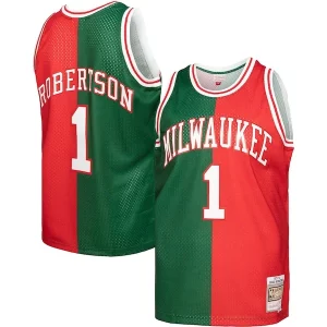 Oscar Robertson Milwaukee Bucks Hardwood Classics Distingué 1971/72 Split Swingman Jersey Green/Red - Pour les matchs d'athlétisme - Restez frais et confortable