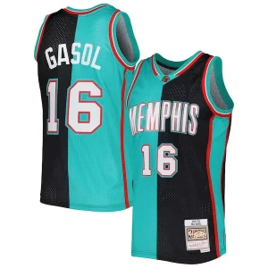 Pau Gasol Memphis Notable Grizzlies Hardwood Classics 2001/02 Split Swingman Jersey Black/Turquoise - Idéal pour les collectionneurs - Qualité premium garantie
