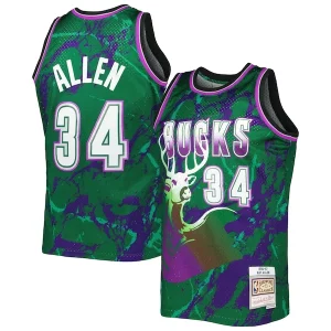 Ray Allen Milwaukee Bucks 1996/97 Hardwood Classics Marble Swingman Jersey Green Haut de gamme - Édition limitée - Uniques dans leur genre