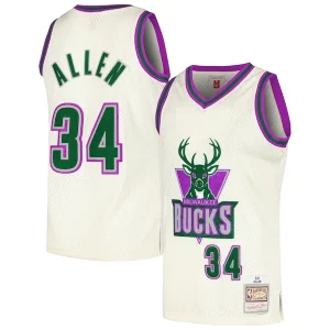 Ray Allen Milwaukee Bucks Authentique Chainstitch Swingman Jersey Cream - Pour les matchs d'athlétisme - Restez frais et confortable