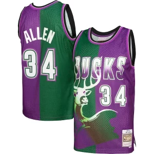 Ray Allen Milwaukee Bucks Hardwood Classics 1996/97 Split Swingman Jersey Green/Purple Distingué - Parfait pour le match jour - Montrez votre support avec style