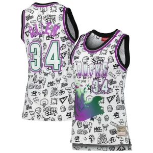 Ray Allen Milwaukee Bucks Women's 1996 Doodle Swingman Jersey Éclatant White - Événement exclusif - Soyez l'un des premiers à avoir ce maillot