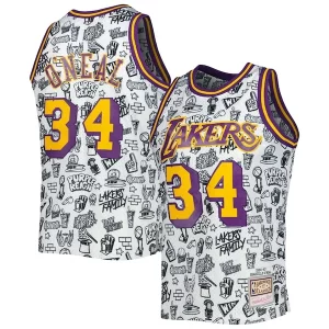 Shaquille O'Neal Los Notable Angeles Lakers 1996/97 Hardwood Classics Doodle Swingman Jersey White - Pour les matchs d'athlétisme - Restez frais et confortable
