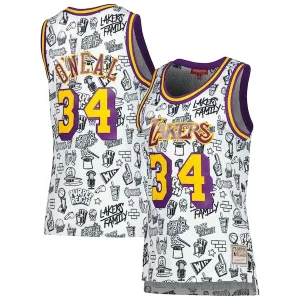 Shaquille O'Neal Los Angeles Lakers Women's Confortable 1996 Doodle Swingman Jersey White - Maillot de championnat - Revivez les victoires glorieuses