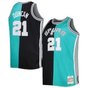 Tim Duncan Uniques San Antonio Spurs Big & Tall Hardwood Classics 1998/99 Split Swingman Jersey Black/Teal - Événement exclusif - Soyez l'un des premiers à avoir ce maillot
