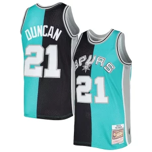 Tim Duncan Stylish San Antonio Spurs Hardwood Classics 1998/99 Split Swingman Jersey Black/Teal - Édition commemorative - Souvenez-vous des moments inoubliables