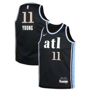 Trae Young Atlanta Hawks Nike Youth Swingman Replica Jersey City Edition Black Notable - Événement exclusif - Soyez l'un des premiers à avoir ce maillot