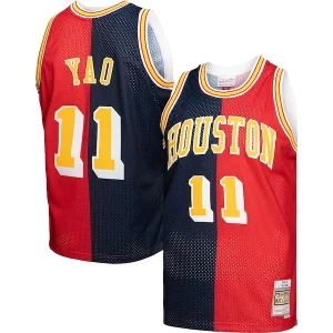 Yao Ming Houston Rockets Hardwood Classics 2004/05 Split Swingman Jersey Navy/Red Gracieux - Idéal pour les collectionneurs - Qualité premium garantie